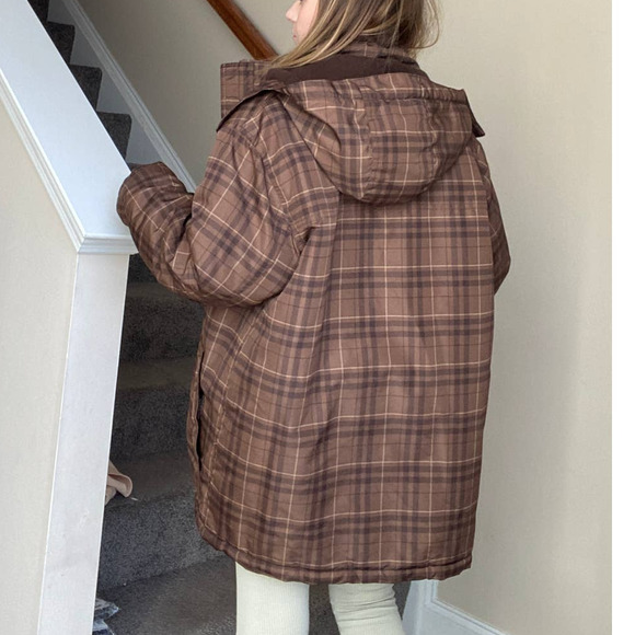 Vintage Arizona Jeans brown plaid puffer jacket - Picture 2 of 14